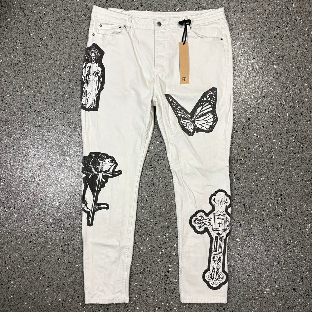 Ksubi White Denim Patchwork Skinny Jeans